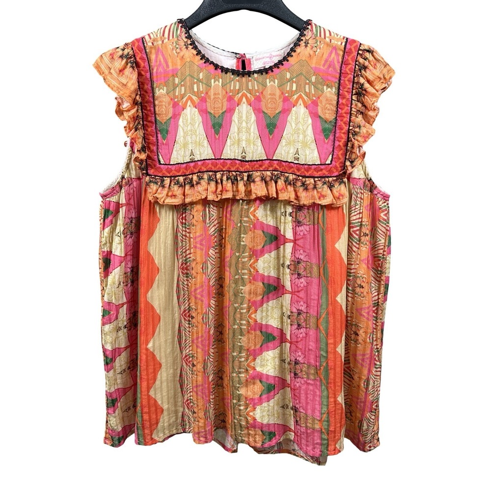 Anthropologie Siddhartha Bansal Sanya‎ Ruffled Pink Boho Blouse Women's Large